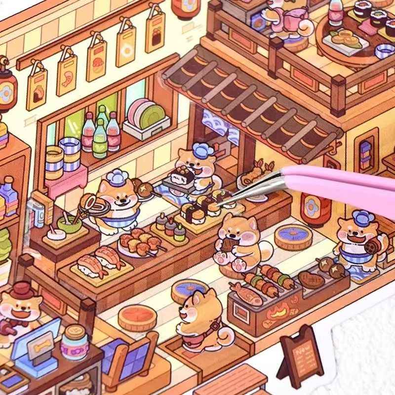Animal RV – 3D Miniature Sticker Scenes - 4 Theme Sets: Shiba Inu Snack RV | Capybara Forest RV | Penguin Snowy RV | Puppy Pink RV