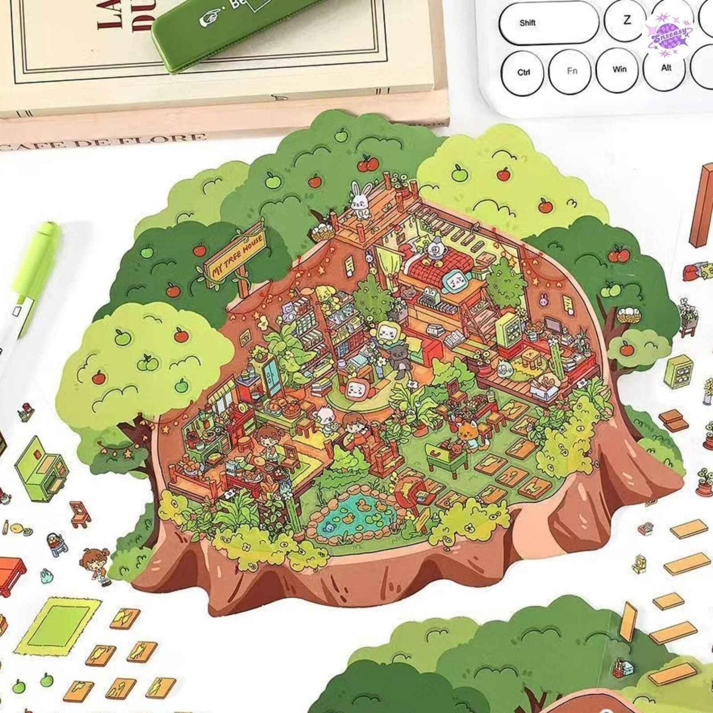 My Little House – Plus 3D Miniature Scenes Sticker - 2 Theme Sets: Ocean Studio | Forest Cottage