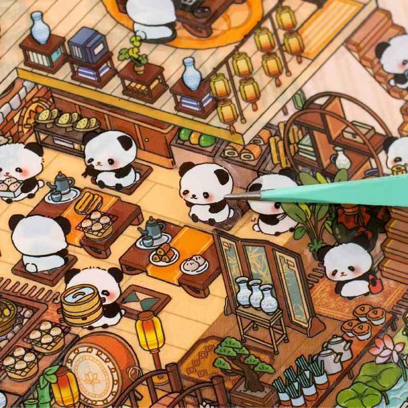 Panda 3-Story Building – Plus 3D Miniature Scenes Sticker - 2 Theme Sets: Farmhouse Cottage | Tea House Tower