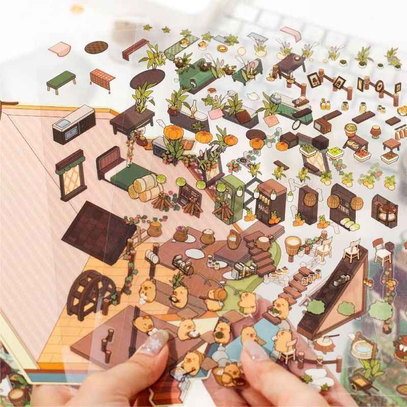 Panda 3-Story Building – Plus 3D Miniature Scenes Sticker - 2 Theme Sets: Farmhouse Cottage | Tea House Tower