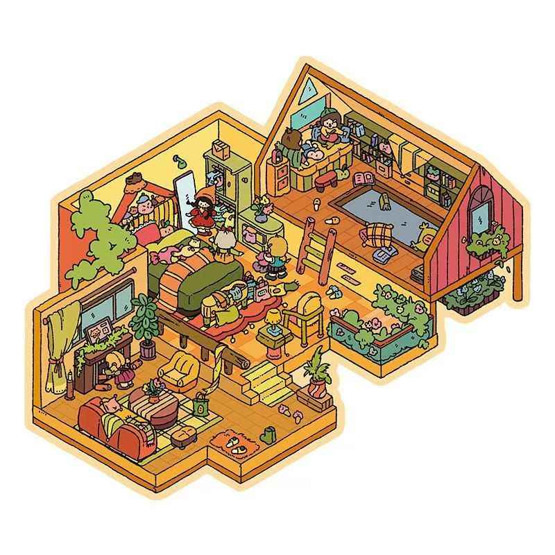 Miniature Business Shop – Plus 3D Miniature Scenes Sticker - 6 Theme Sets: Dumpling Shop | Fruit Store | Cozy Cottage | Doll Party | Seafood Restaurant | Milk Tea Shop