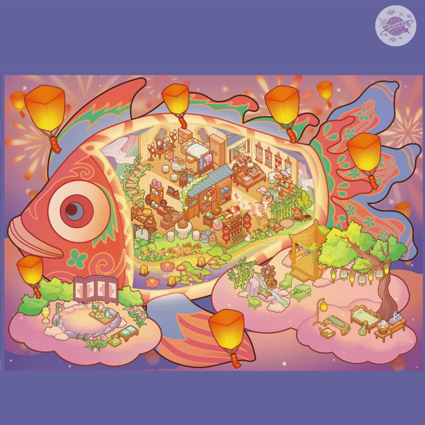 Island Adventure – 3D Miniature Scene Stickers (Plus Size) – 4 Theme Sets: Wishing Fish Island | Pink Island Villa | Treasure Island | Cruise Island