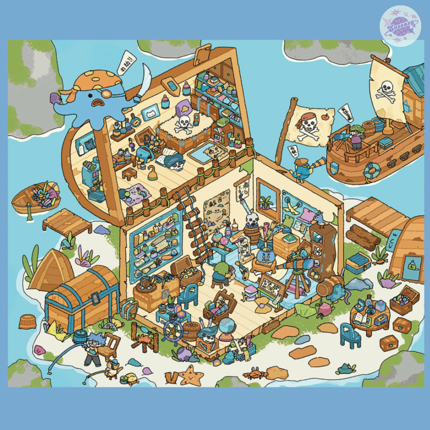 Island Adventure – 3D Miniature Scene Stickers (Plus Size) – 4 Theme Sets: Wishing Fish Island | Pink Island Villa | Treasure Island | Cruise Island