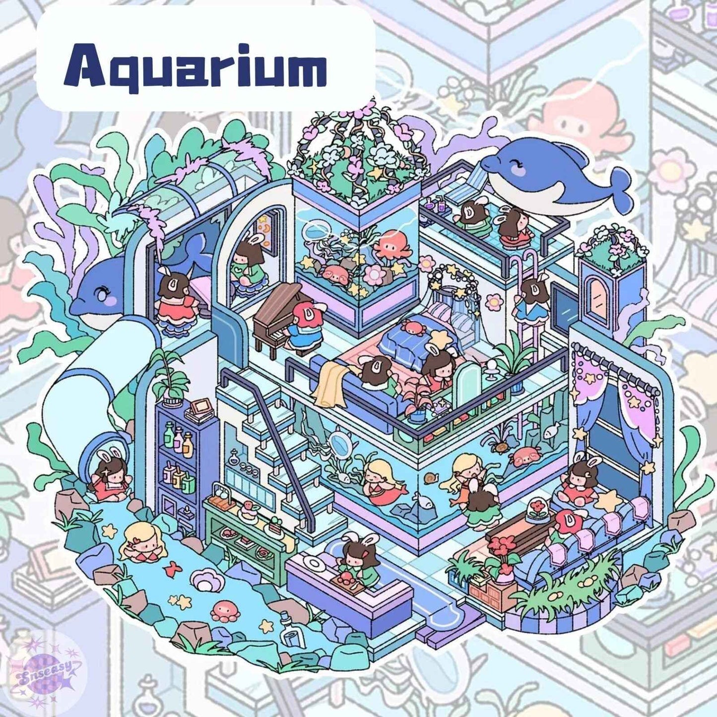 Fairy Tale Town – 3D Miniature Sticker Scenes - 4 Theme Sets: Train Station | Dessert Show| Aquarium | Amusement Park