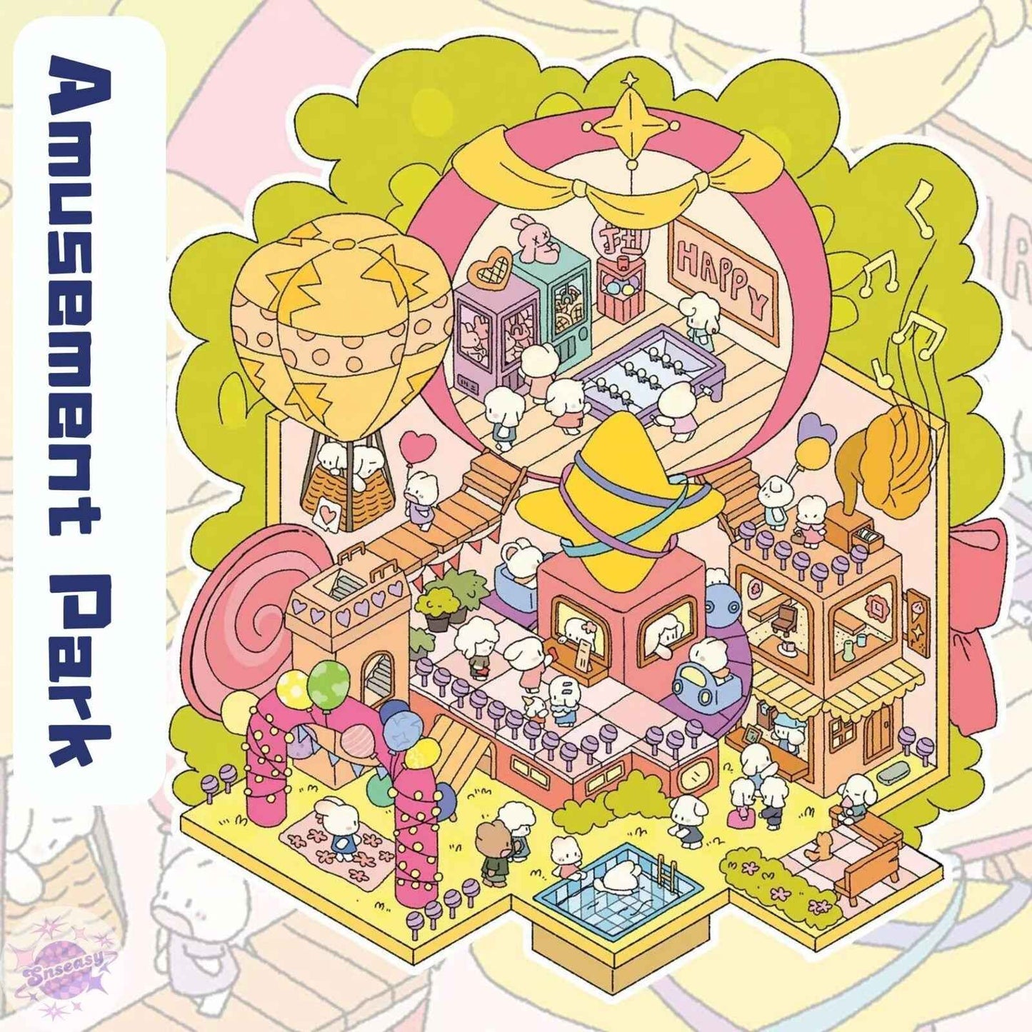 Fairy Tale Town – 3D Miniature Sticker Scenes - 4 Theme Sets: Train Station | Dessert Show| Aquarium | Amusement Park