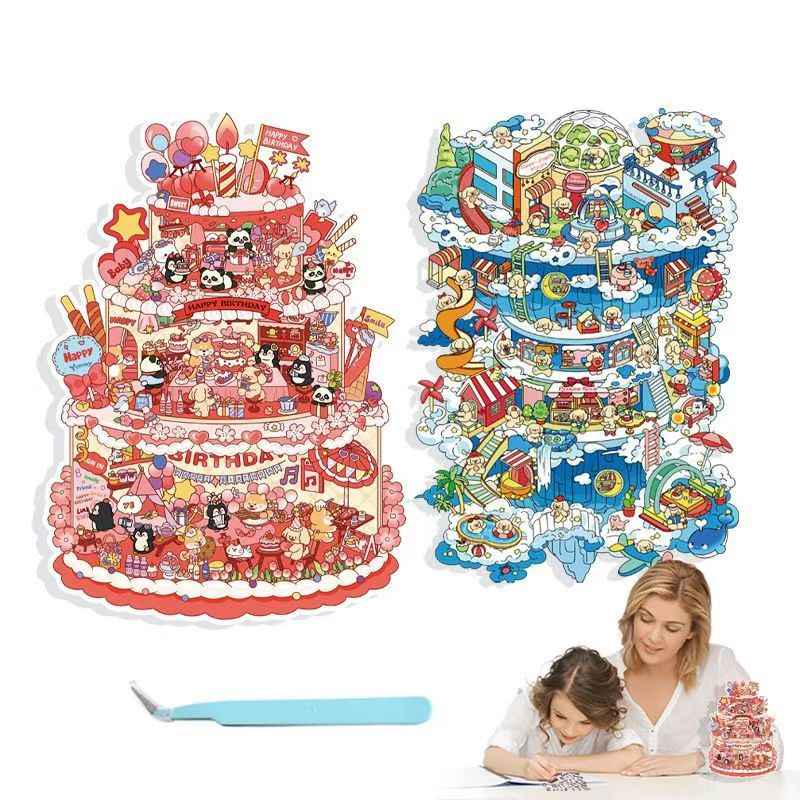 Animal Party Plus – 3D Miniature Sticker Scenes - 2 Theme Sets: Birthday Party | Sky City