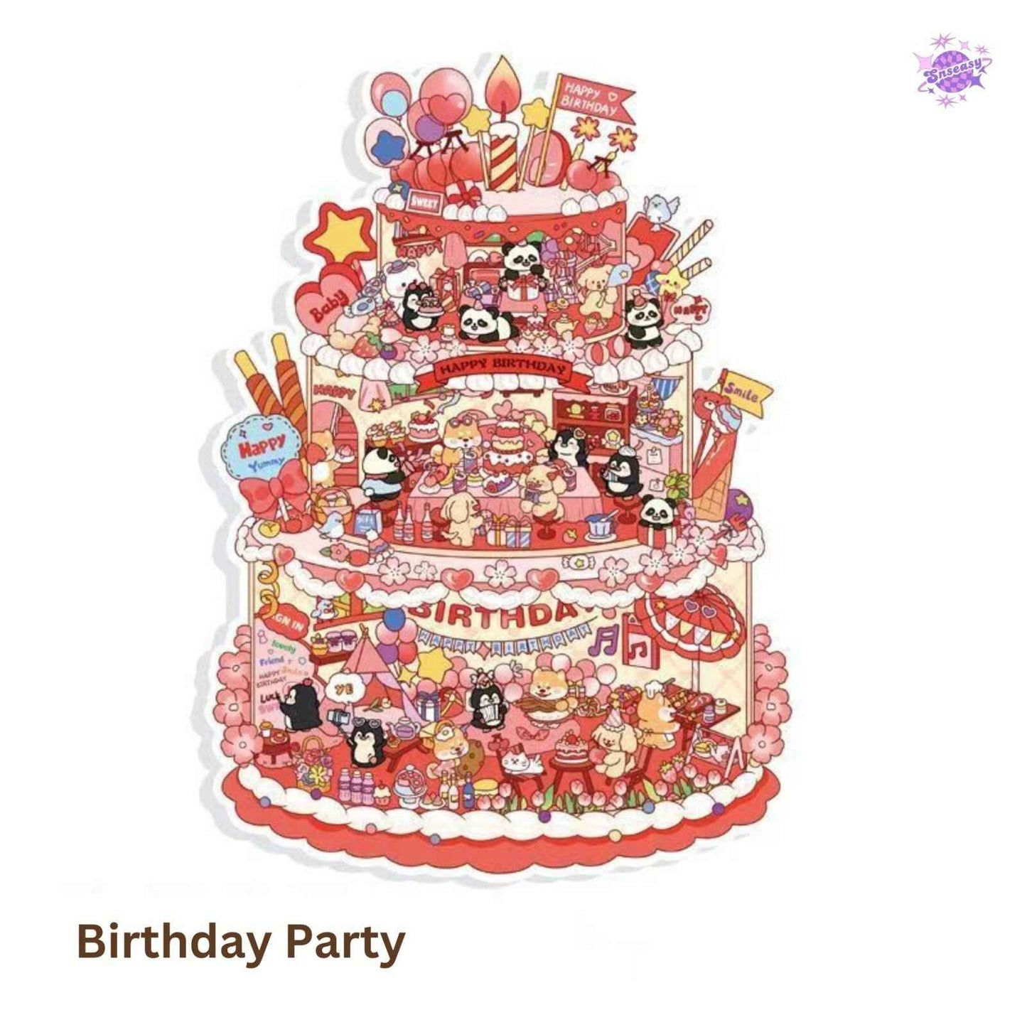 Animal Party Plus – 3D Miniature Sticker Scenes - 2 Theme Sets: Birthday Party | Sky City
