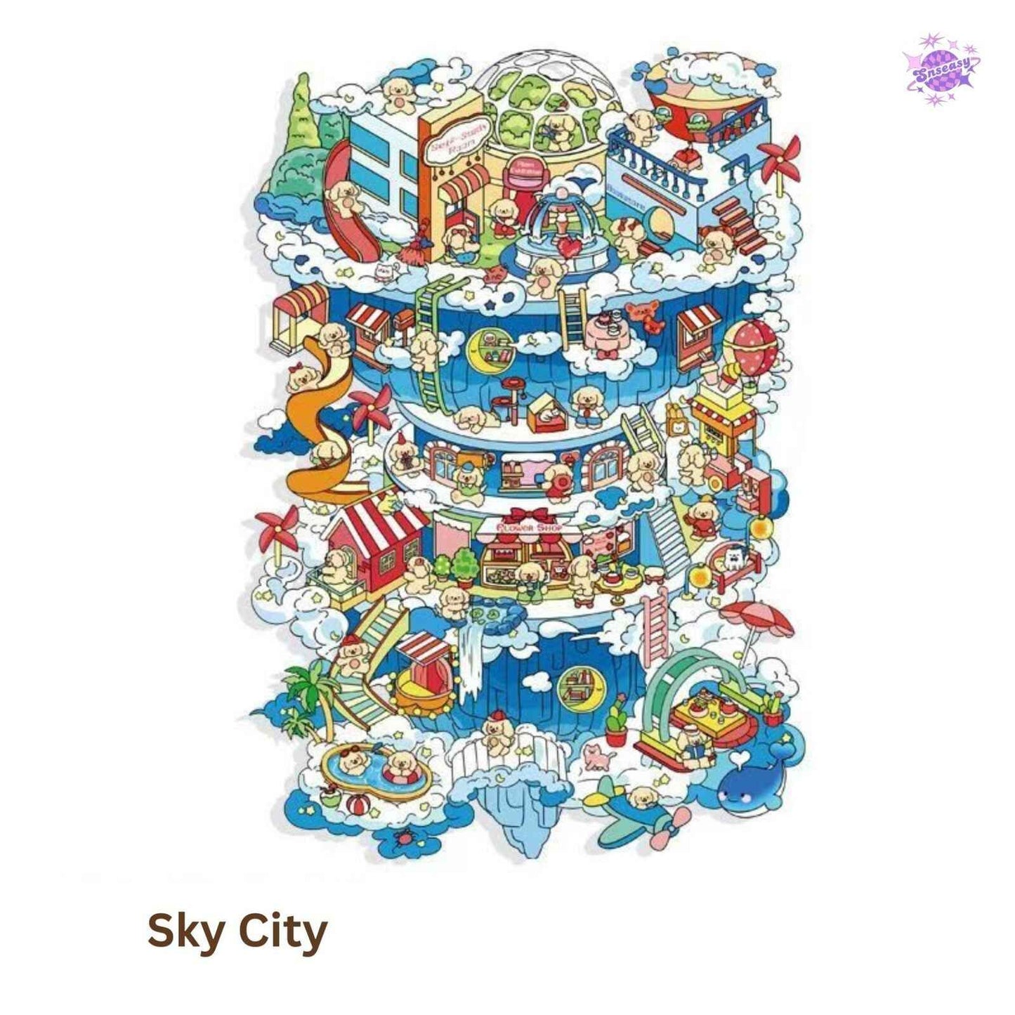 Animal Party Plus – 3D Miniature Sticker Scenes - 2 Theme Sets: Birthday Party | Sky City