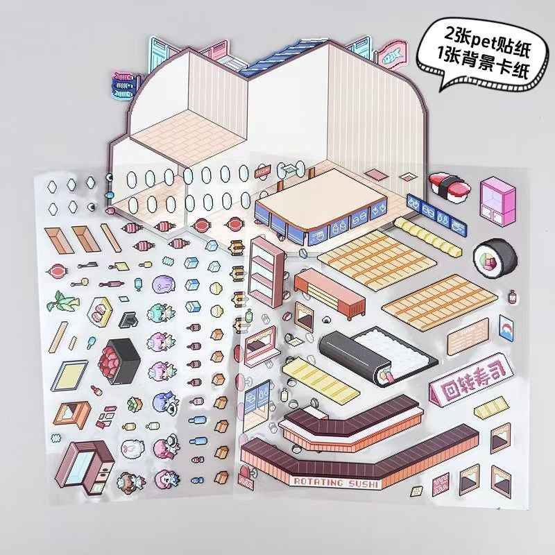 Pixel Style Plus – 3D Miniature Sticker Scenes - 2 Theme Sets: Sushi House | Space Station