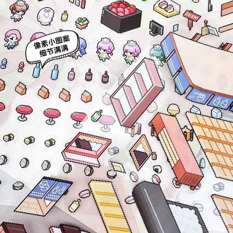 Pixel Style Plus – 3D Miniature Sticker Scenes - 2 Theme Sets: Sushi House | Space Station