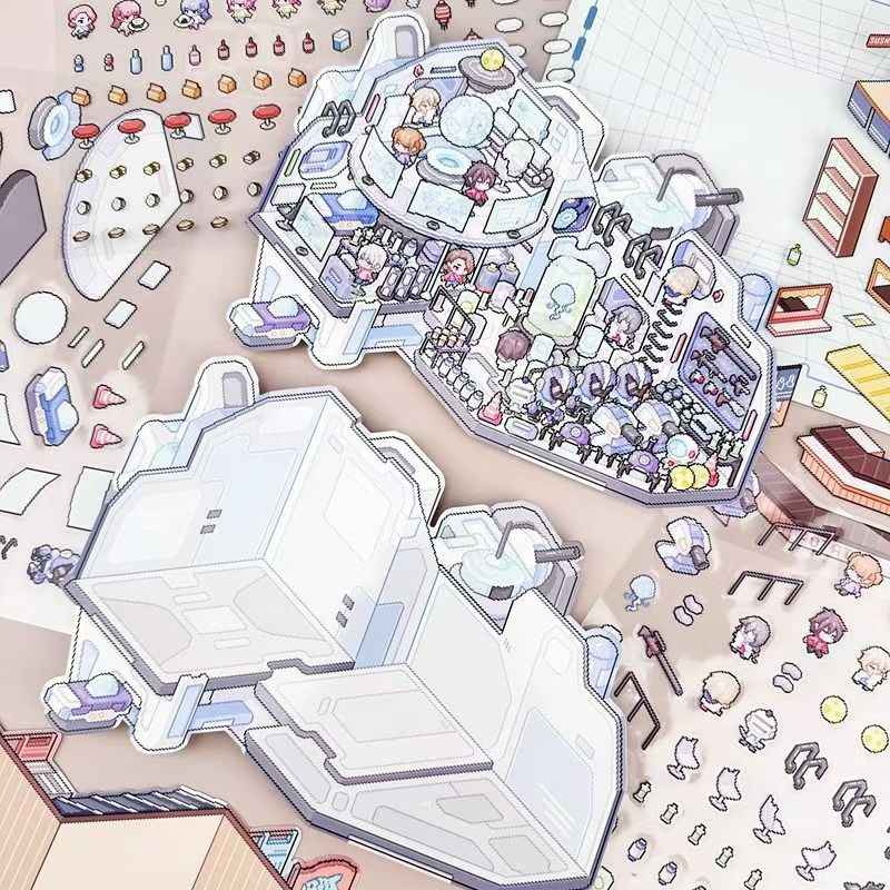 Pixel Style Plus – 3D Miniature Sticker Scenes - 2 Theme Sets: Sushi House | Space Station