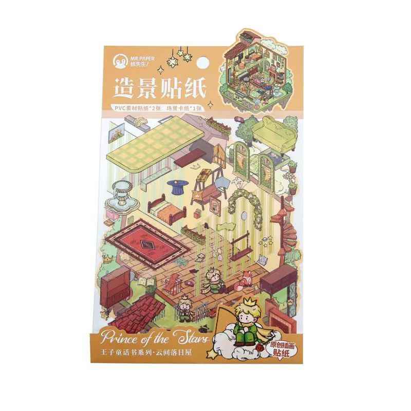Prince Fairy Tale Book Series – 3D Miniature Sticker Scenes - 4 Theme Sets: Rose Collector | Star Museum | Galactic Spaceship | Sunset Cloud House