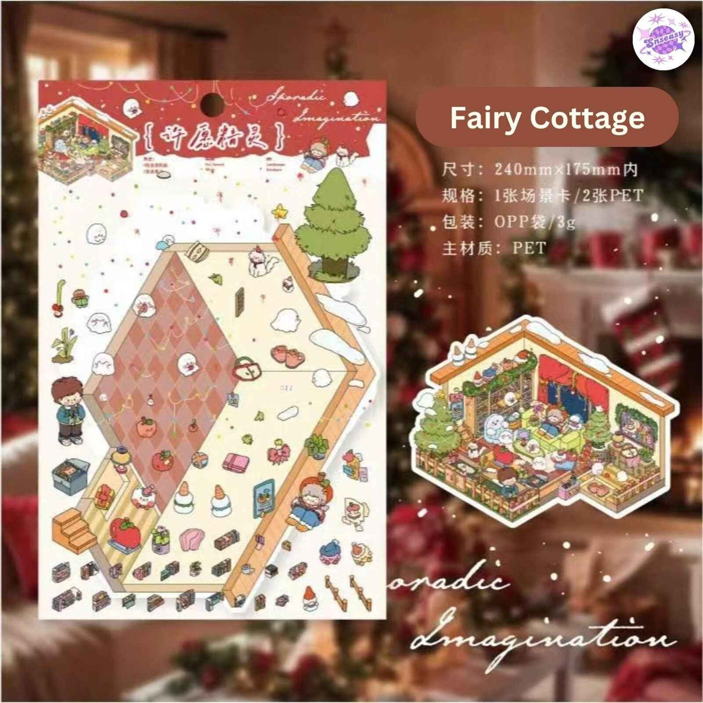 Cottage Series – 3D Miniature Sticker Scenes - 4 Theme Sets: Dollhouse | Winter Cottage | Forest Treehouse | Fairy Cottage