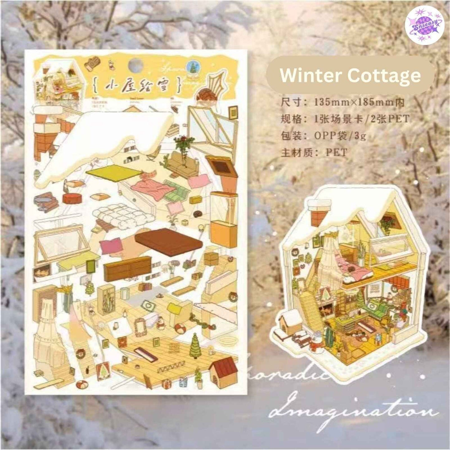 Cottage Series – 3D Miniature Sticker Scenes - 4 Theme Sets: Dollhouse | Winter Cottage | Forest Treehouse | Fairy Cottage