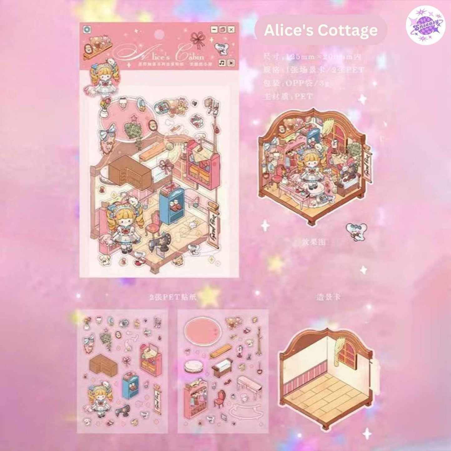 Starry Whisper Series – 3D Miniature Sticker Scenes - 4 Theme Sets: Alice's Cottage | Sweet Dreams | Witch's Murmur | Coastline Clouds