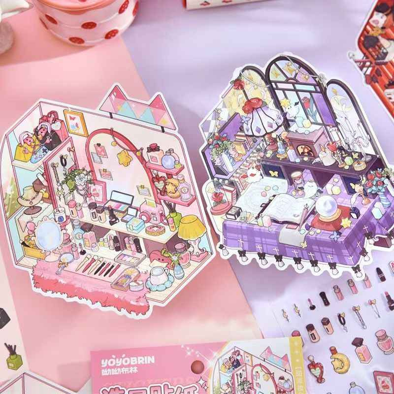 Corner Desk Series – 3D Miniature Sticker Scenes - 4 Theme Sets: Magic Tarot | Punk Desk Tower | Handmade Home | Sweetheart Vanity