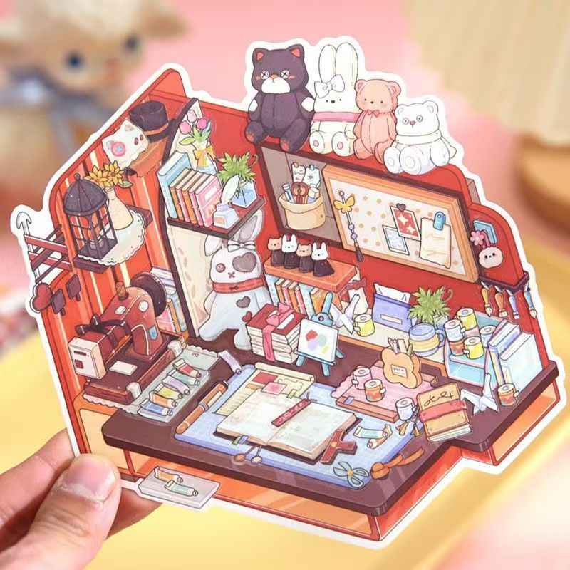Corner Desk Series – 3D Miniature Sticker Scenes - 4 Theme Sets: Magic Tarot | Punk Desk Tower | Handmade Home | Sweetheart Vanity