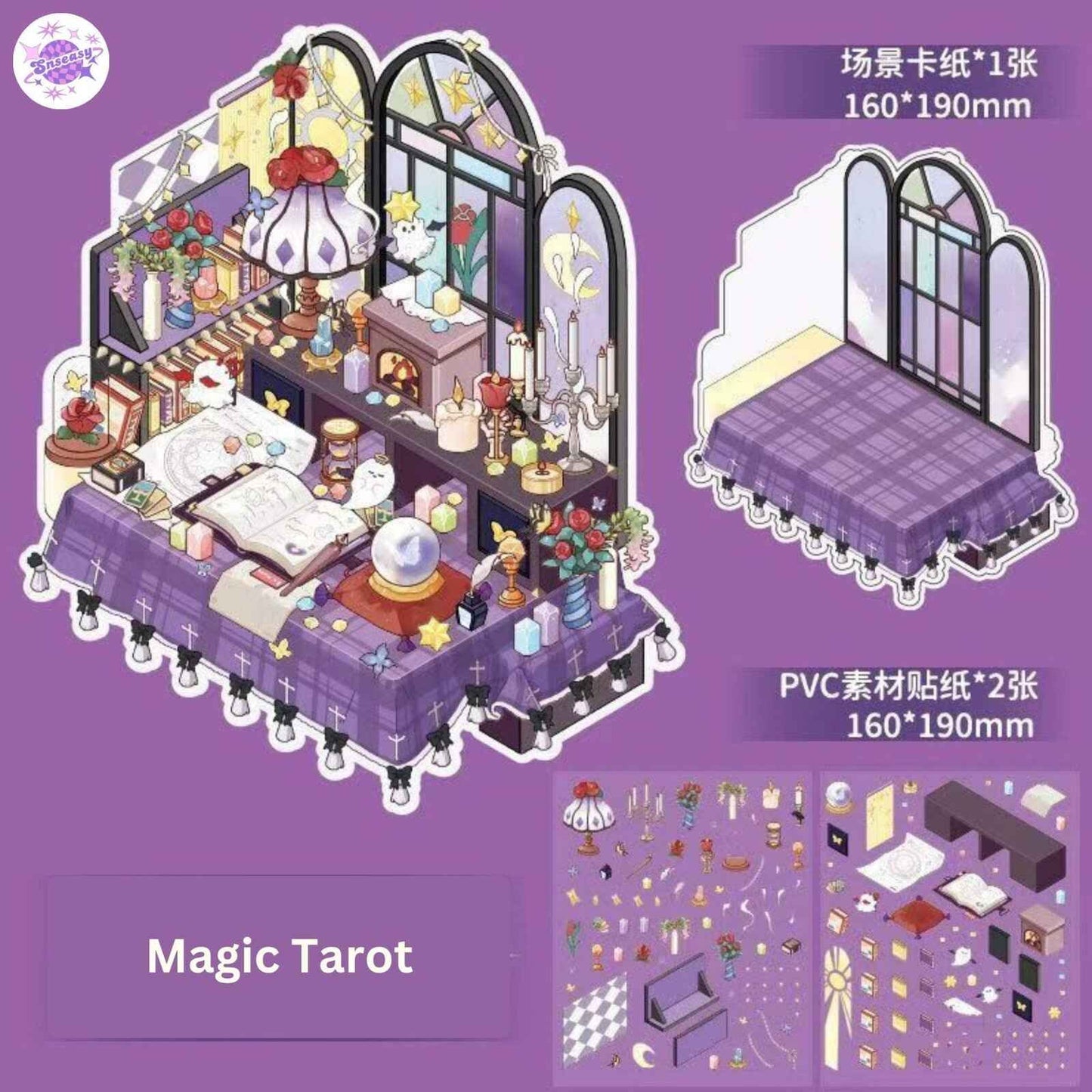 Corner Desk Series – 3D Miniature Sticker Scenes - 4 Theme Sets: Magic Tarot | Punk Desk Tower | Handmade Home | Sweetheart Vanity