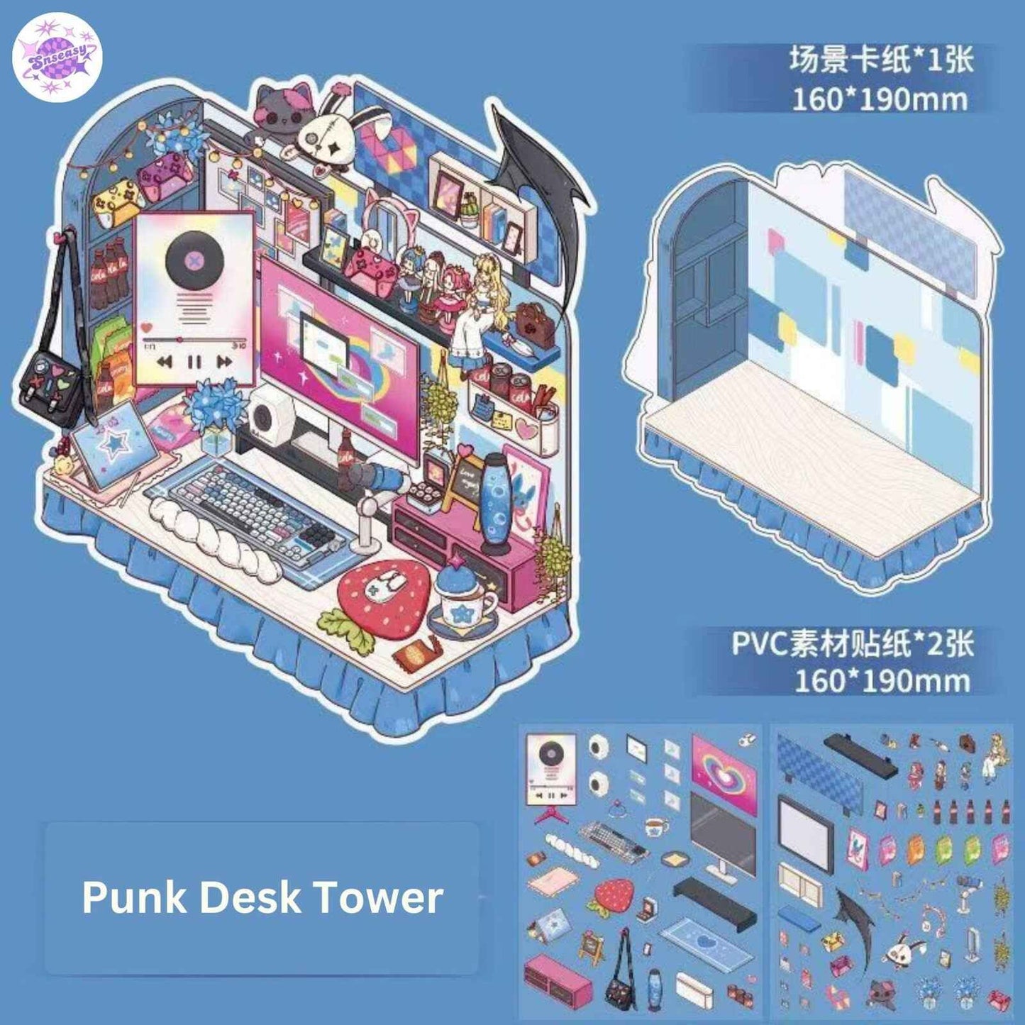 Corner Desk Series – 3D Miniature Sticker Scenes - 4 Theme Sets: Magic Tarot | Punk Desk Tower | Handmade Home | Sweetheart Vanity