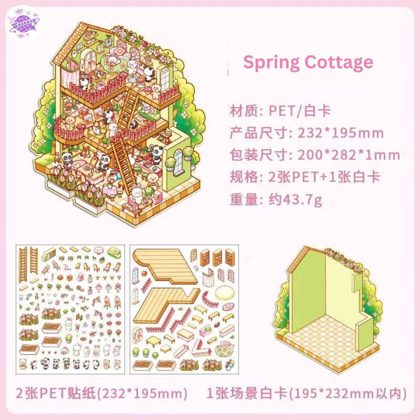 Four Seasons Cottage – 3D Miniature Sticker Scenes - 4 Theme Sets: Spring Cottage | Summer Cottage | Autumn Cottage | Winter Cottage