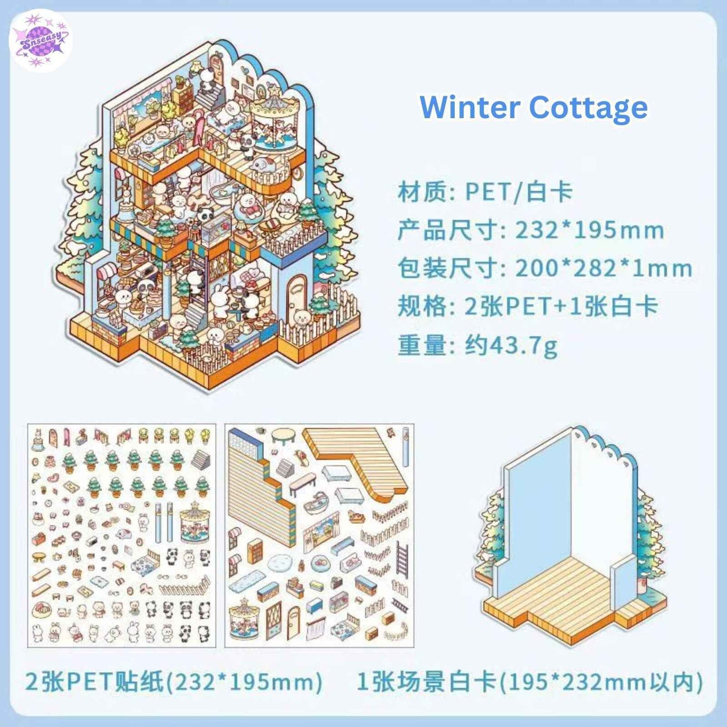 Four Seasons Cottage – 3D Miniature Sticker Scenes - 4 Theme Sets: Spring Cottage | Summer Cottage | Autumn Cottage | Winter Cottage
