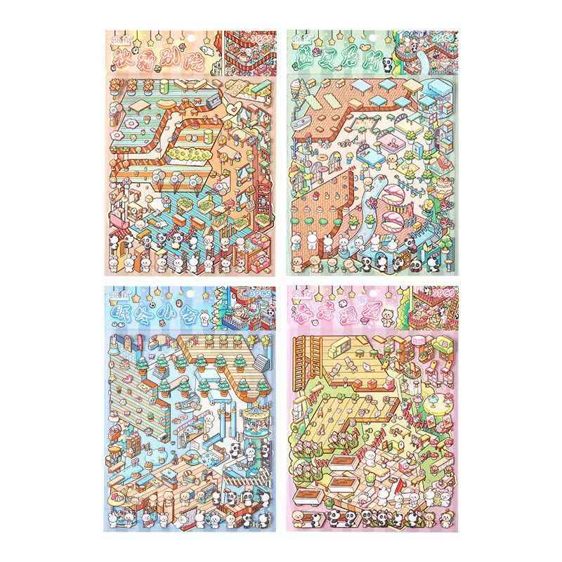 Four Seasons Cottage – 3D Miniature Sticker Scenes - 4 Theme Sets: Spring Cottage | Summer Cottage | Autumn Cottage | Winter Cottage