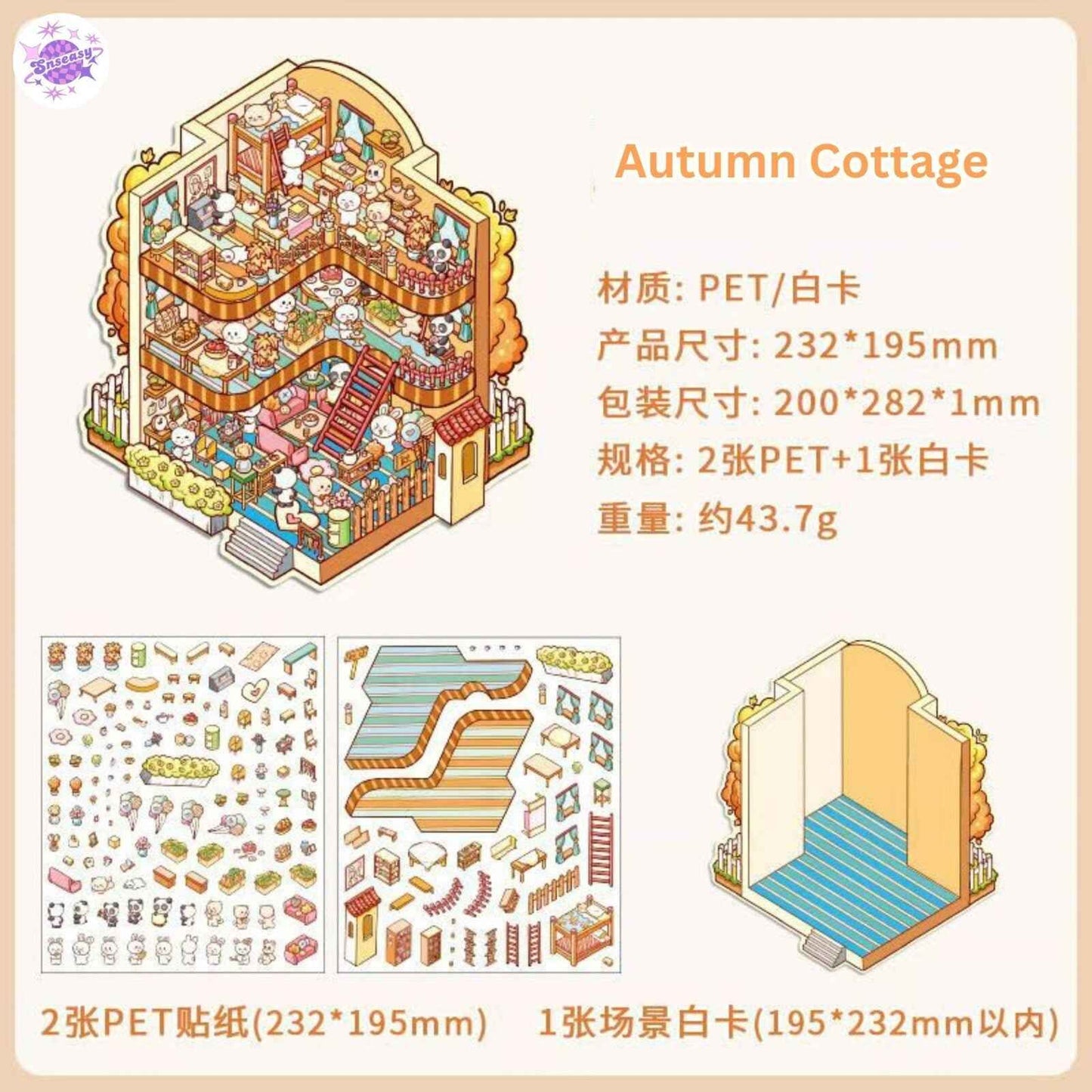 Four Seasons Cottage – 3D Miniature Sticker Scenes - 4 Theme Sets: Spring Cottage | Summer Cottage | Autumn Cottage | Winter Cottage