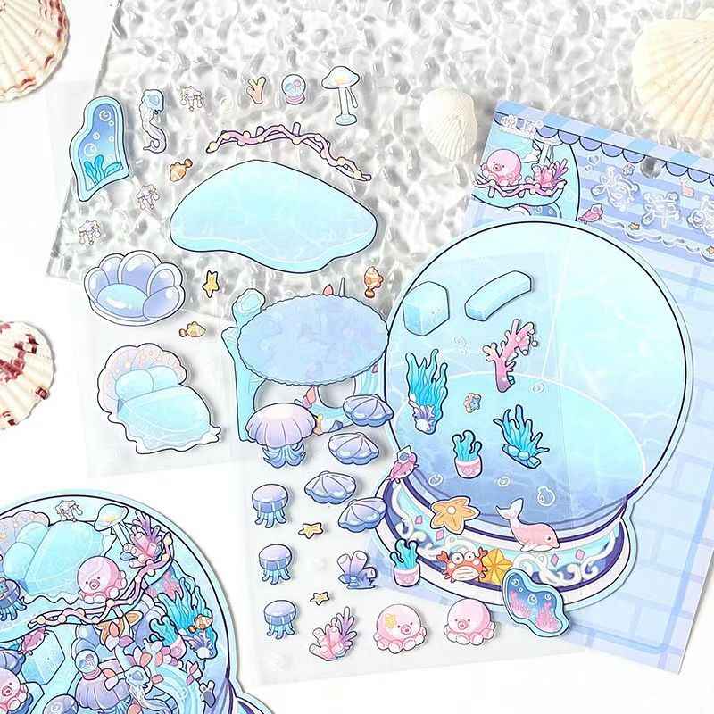 Sweet Treats Island Series – 3D Miniature Sticker Scenes - 4 Theme Sets: Bread Message | Tree Hole Cat Café | Ocean Crystal Ball | Rabbit Supermarket
