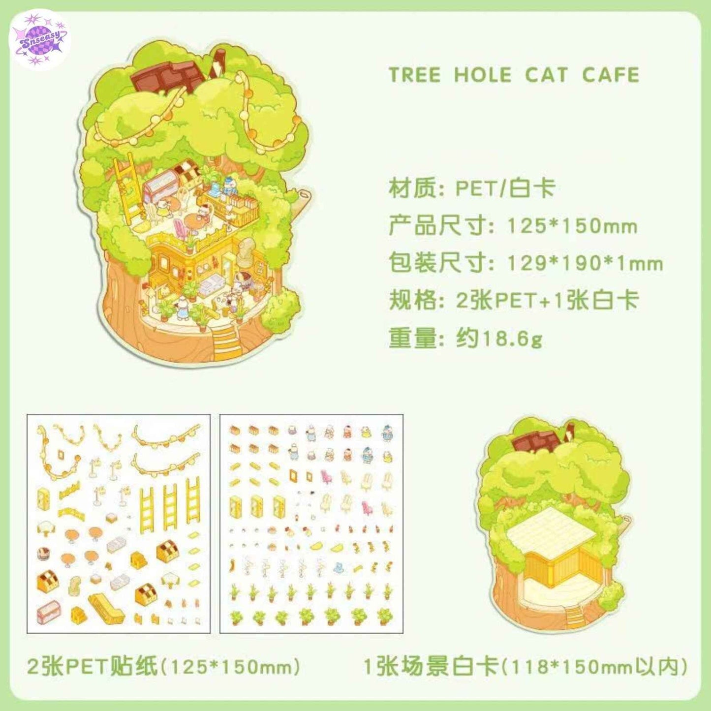 Sweet Treats Island Series – 3D Miniature Sticker Scenes - 4 Theme Sets: Bread Message | Tree Hole Cat Café | Ocean Crystal Ball | Rabbit Supermarket