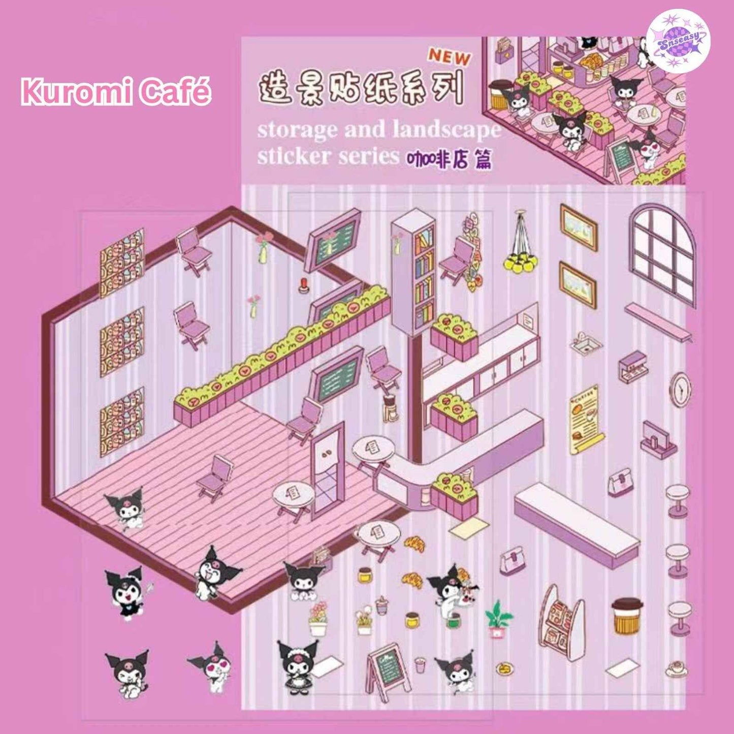 Cartoon Animation Sanrio – 3D Miniature Sticker Scenes - 4 Theme Sets: Hello Kitty Convenience Store | My Melody Bedroom | Kuromi Café | Elsa Ice Princess