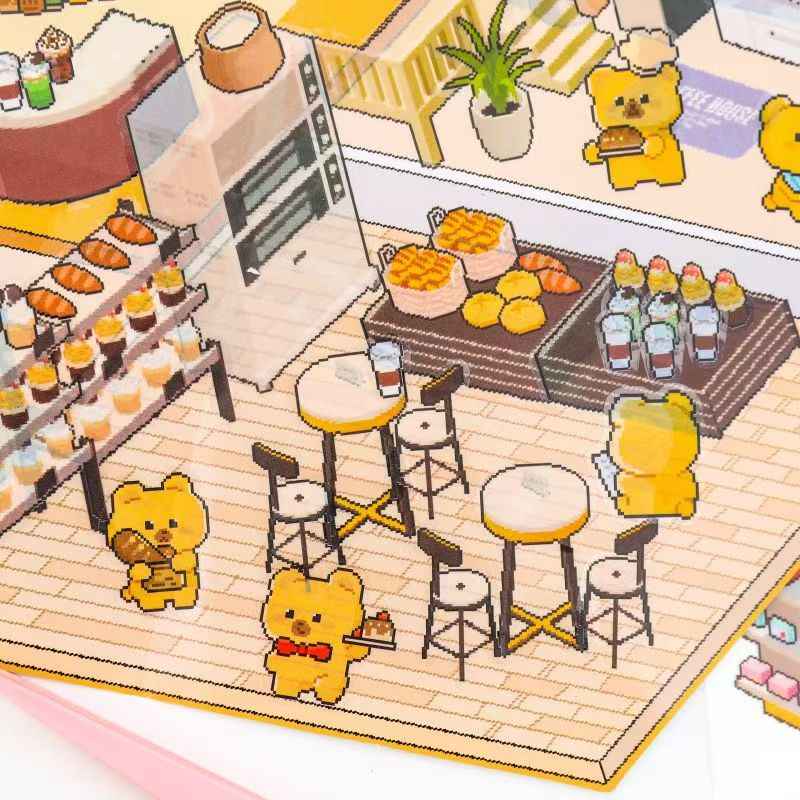 Pixel World – 3D Miniature Sticker Scenes - 4 Theme Sets: Dream Clothing Store | Leisurely Coffee Shop | Busy Supermarket | Quiet Nursery