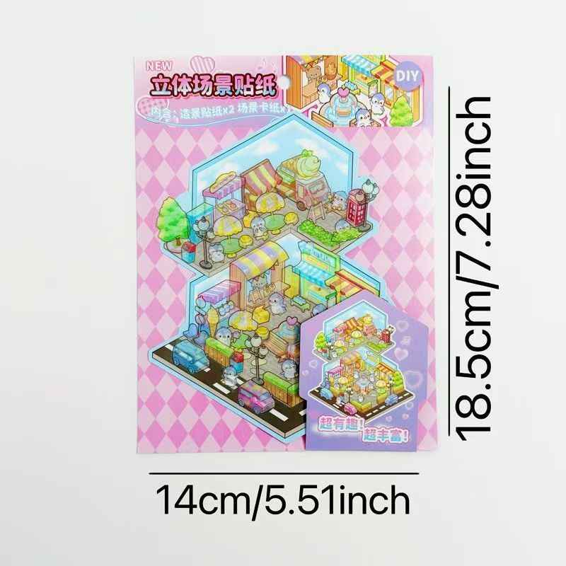 Cute Cottage – 3D Miniature Sticker Scenes - 4 Theme Sets: Surprise Circus | Forest Cottage | Tranquil Courtyard | Gourmet Street
