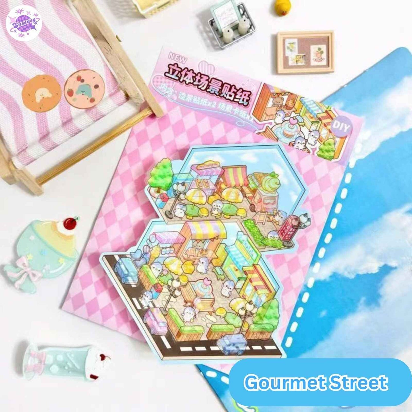 Cute Cottage – 3D Miniature Sticker Scenes - 4 Theme Sets: Surprise Circus | Forest Cottage | Tranquil Courtyard | Gourmet Street