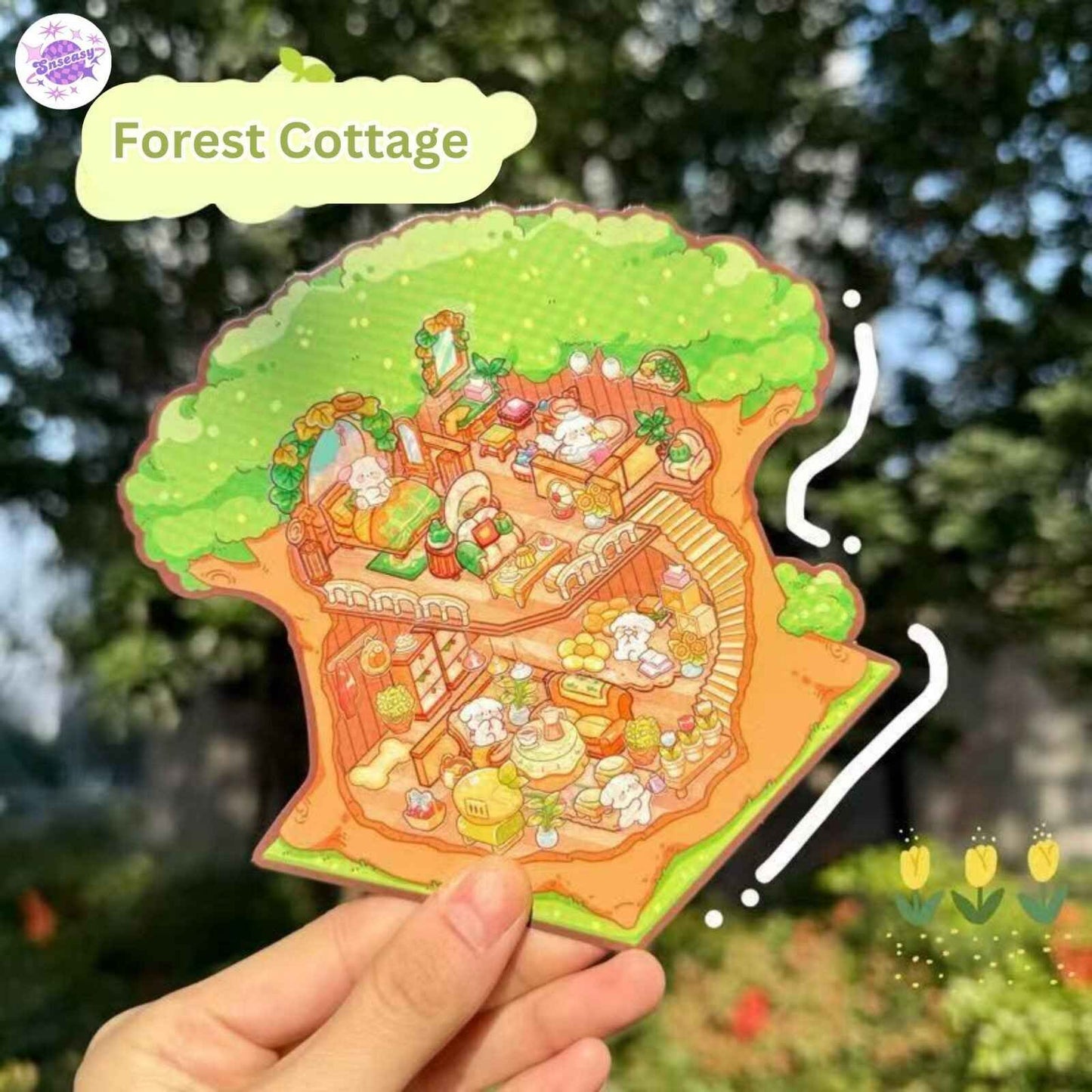 Cute Cottage – 3D Miniature Sticker Scenes - 4 Theme Sets: Surprise Circus | Forest Cottage | Tranquil Courtyard | Gourmet Street