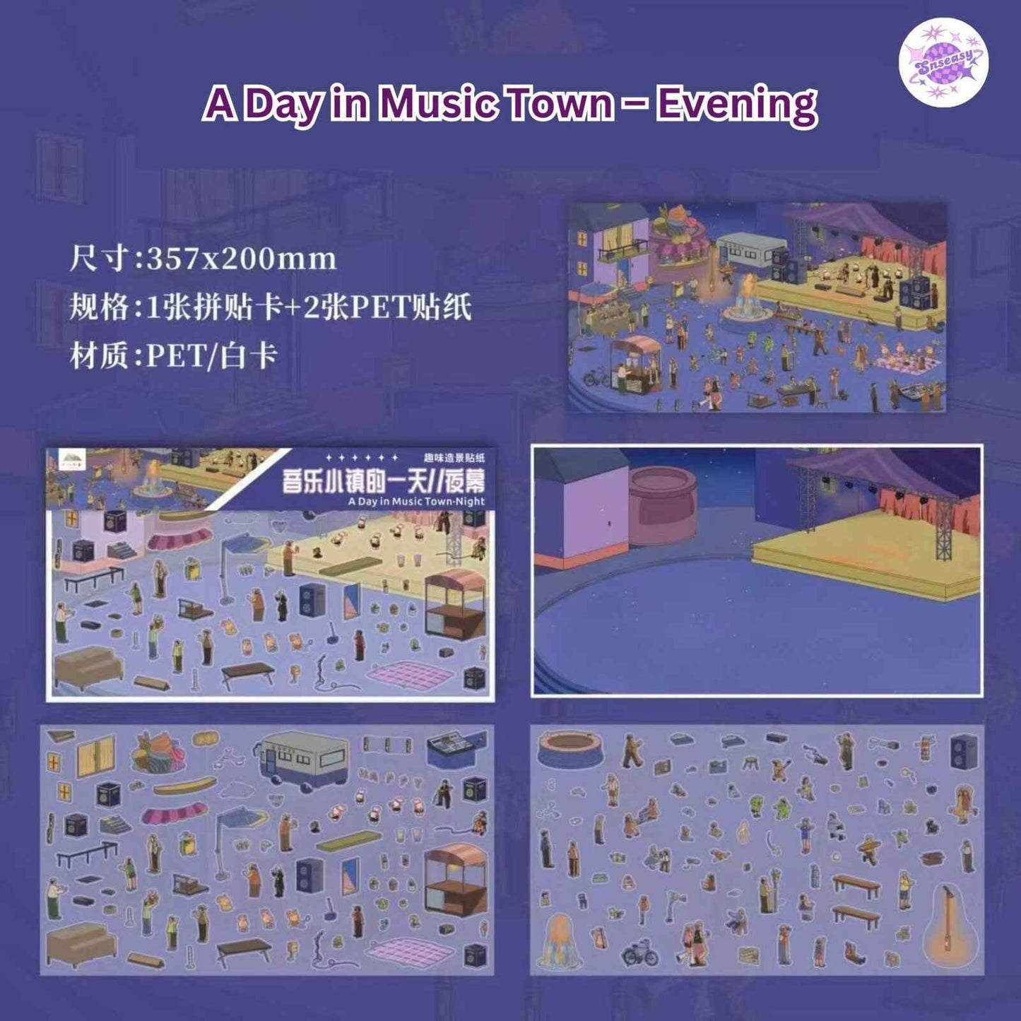 Eighteen Impressions 4.0 – 3D Miniature Sticker Scenes - 4 Theme Sets: A Day in Music Town – Morning | Noon | Afternoon | Evening