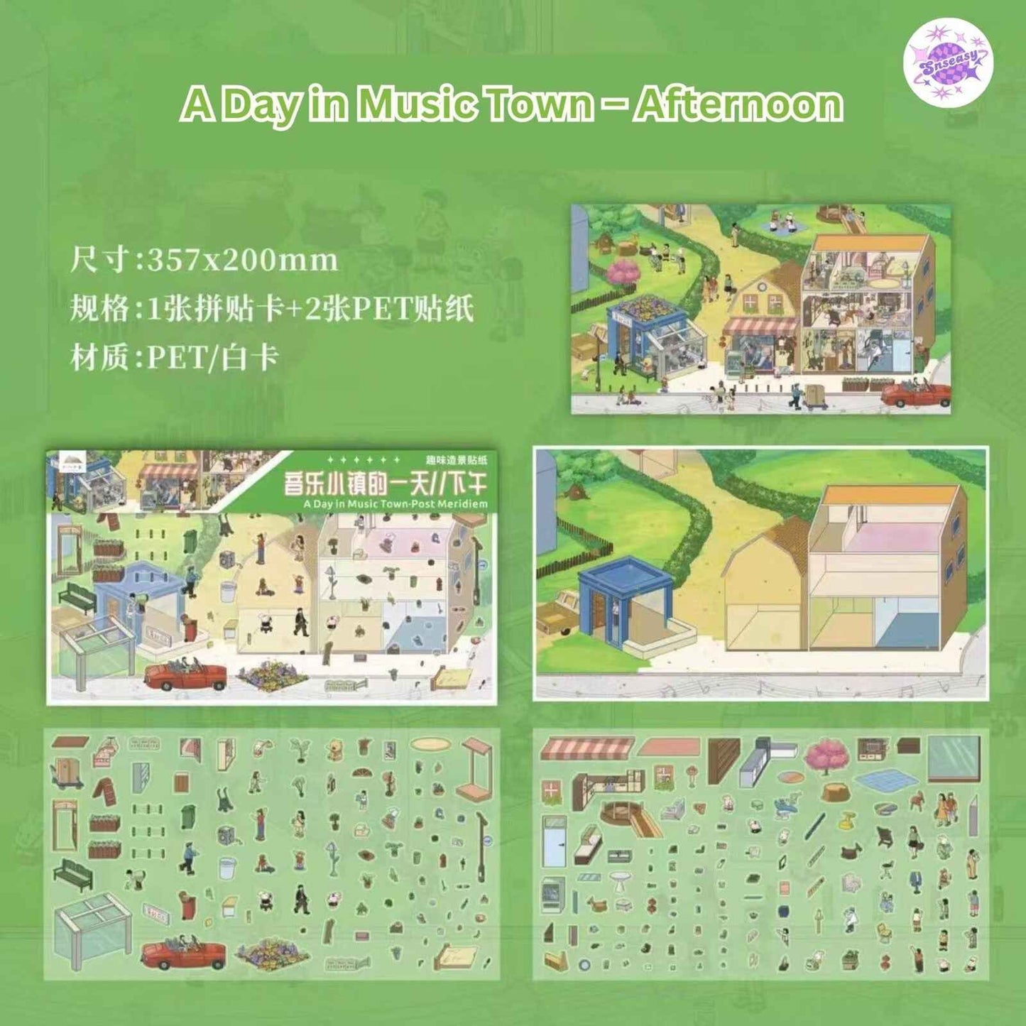 Eighteen Impressions 4.0 – 3D Miniature Sticker Scenes - 4 Theme Sets: A Day in Music Town – Morning | Noon | Afternoon | Evening