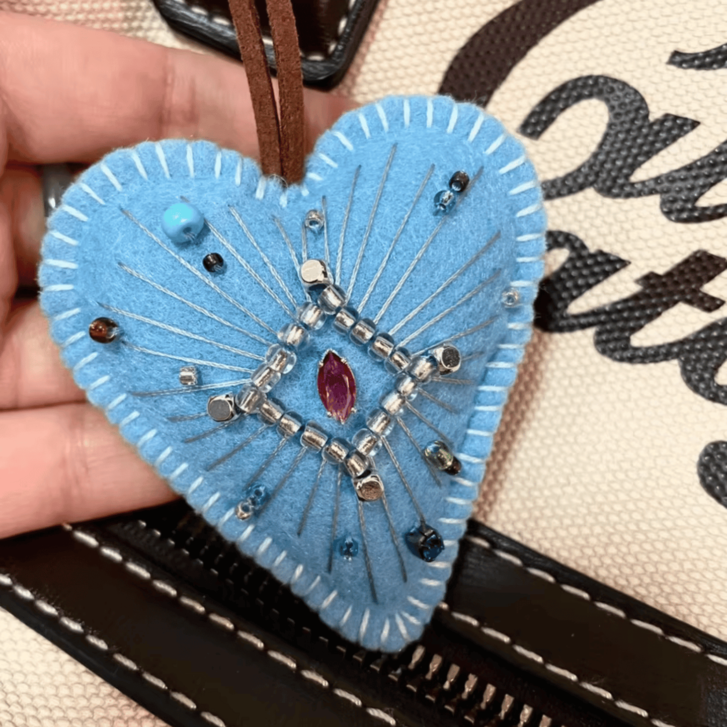 Handmade Blue Zircon Felt Heart Charm | Made to Order
