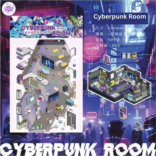 Pixel Dreamcore Series – 3D Miniature Sticker Scenes - 4 Theme Sets: Blood Red Library | The Wind House | Gothic Architecture | Cyberpunk Room