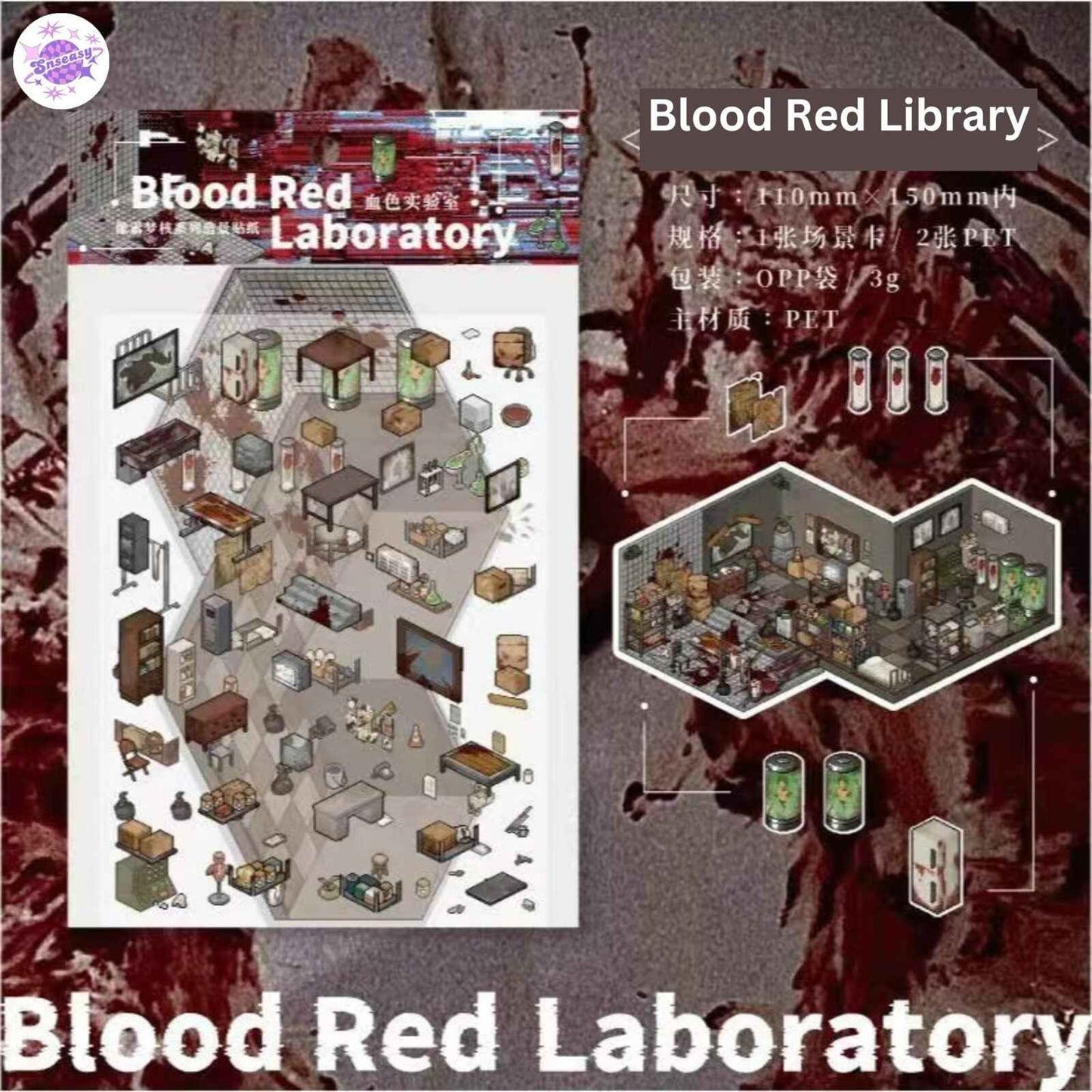 Pixel Dreamcore Series – 3D Miniature Sticker Scenes - 4 Theme Sets: Blood Red Library | The Wind House | Gothic Architecture | Cyberpunk Room