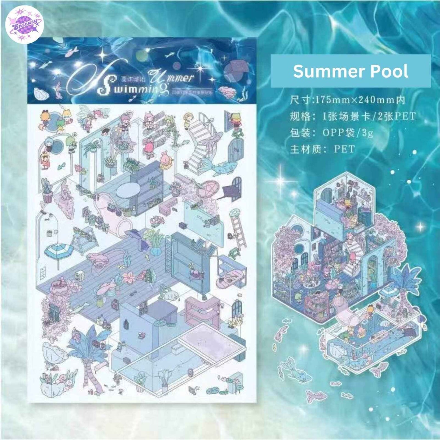 Four Seasons Villa Series – 3D Miniature Sticker Scenes - 4 Theme Sets: Cherry Blossom Villa | Summer Pool | Maple Villa | Winter Villa