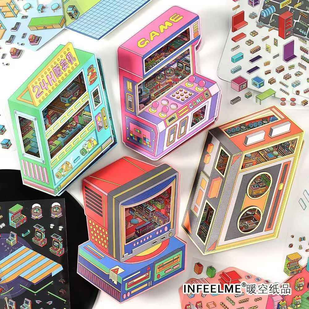 Today's Business Series 7.0 -Plus– 3D Miniature Sticker Scenes - 4 Theme Sets Record Store E-sports Arena Arcade Supply Station