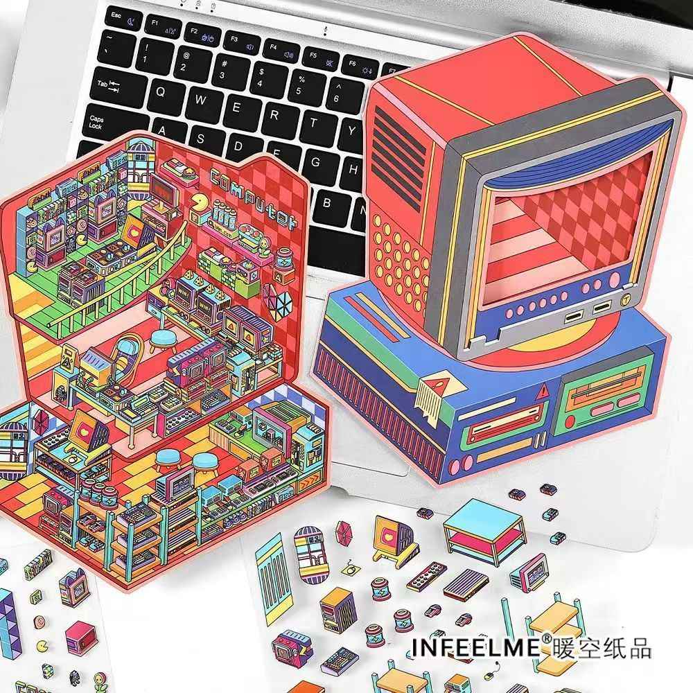 Today's Business Series 7.0 -Plus– 3D Miniature Sticker Scenes - 4 Theme Sets Record Store E-sports Arena Arcade Supply Station
