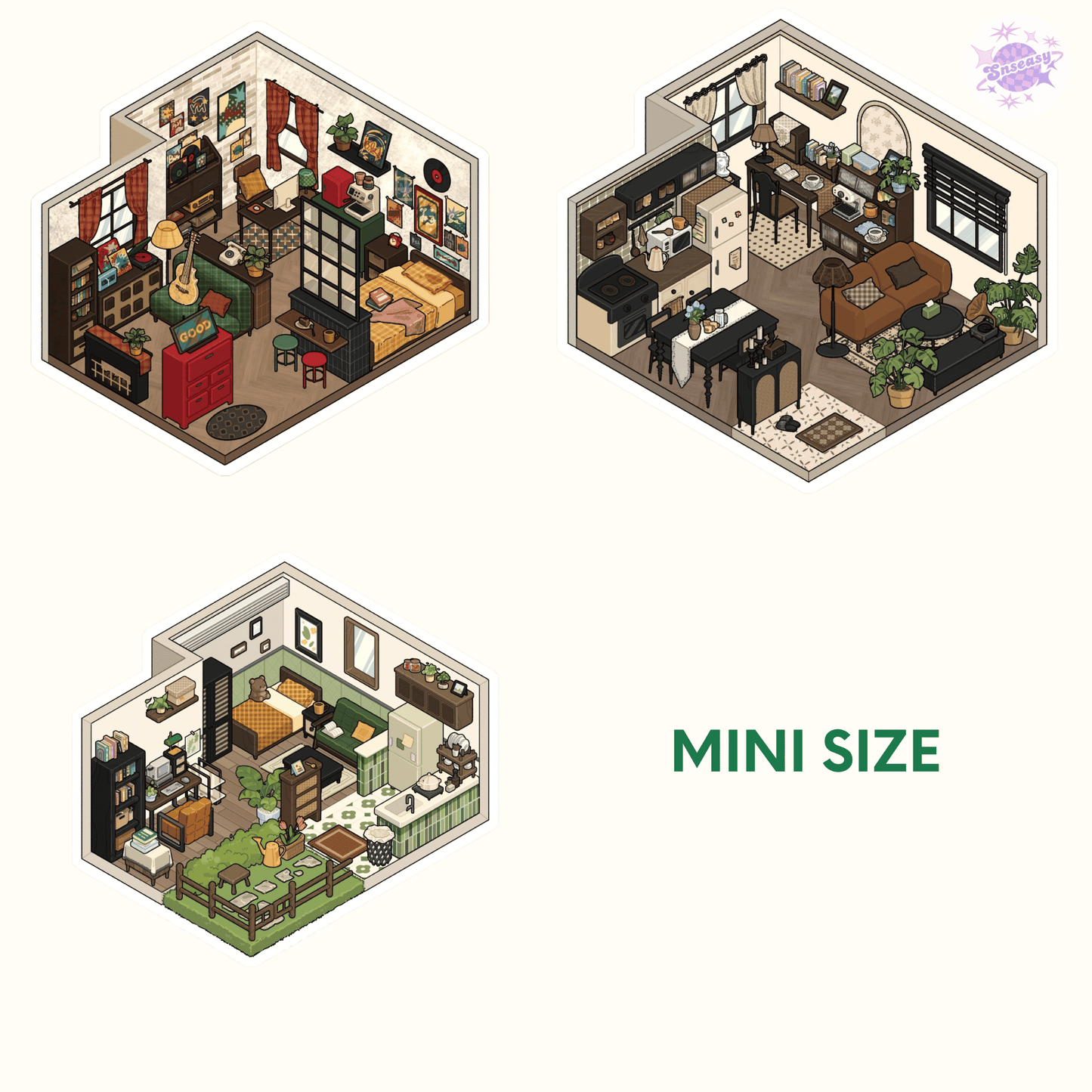 Dream Cottage – 3D Miniature Scene Stickers – 5 Theme Sets: Purple House | Blue House | Rock Cottage | European Cottage | Vintage Cottage
