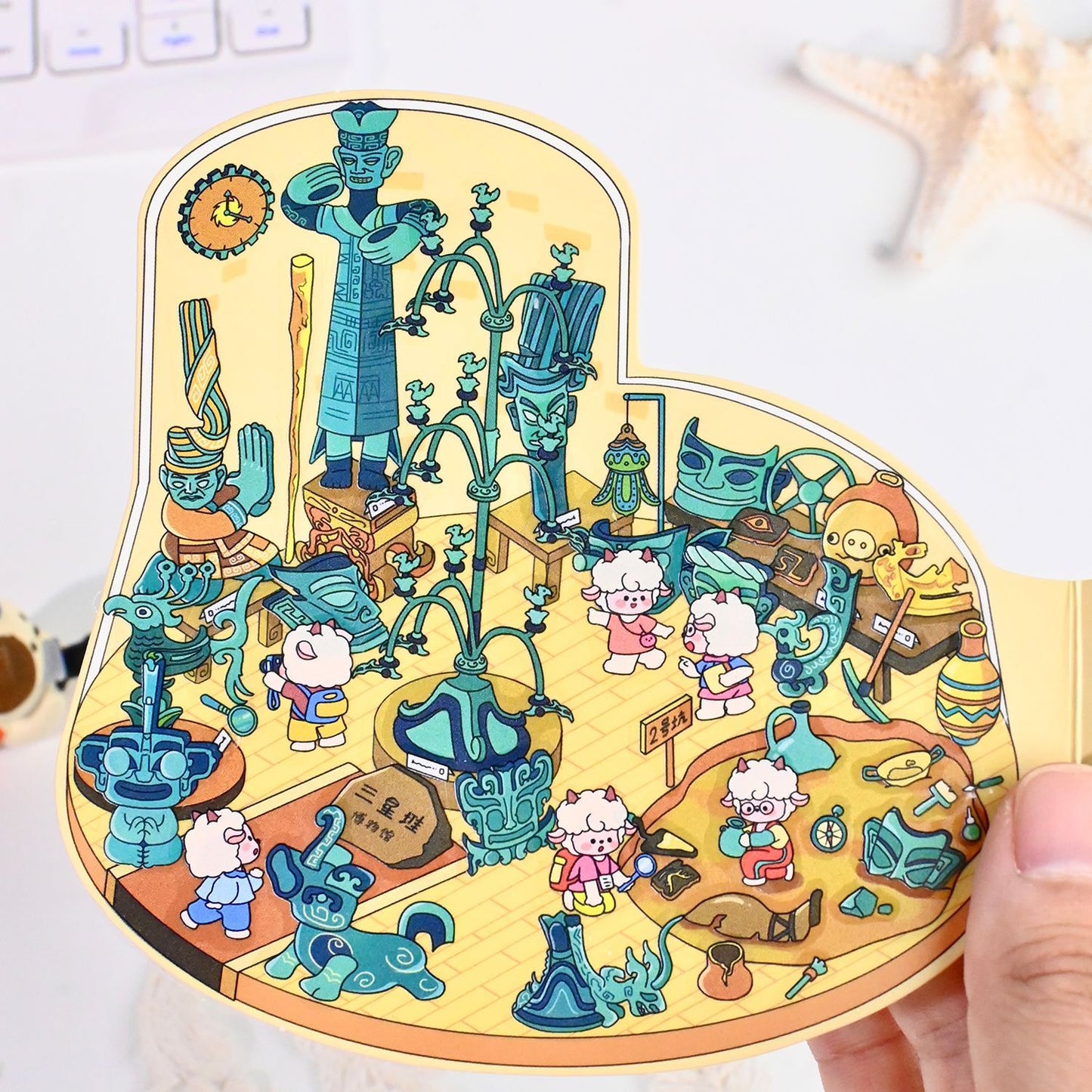 Cute Animals Visit the Museum – 3D Miniature Scene Stickers (Flip-Open Plus Size) – 4 Theme Sets: Dog Opera House | Cat Aquarium | Cat Art Museum | Sheep Sanxingdui Museum