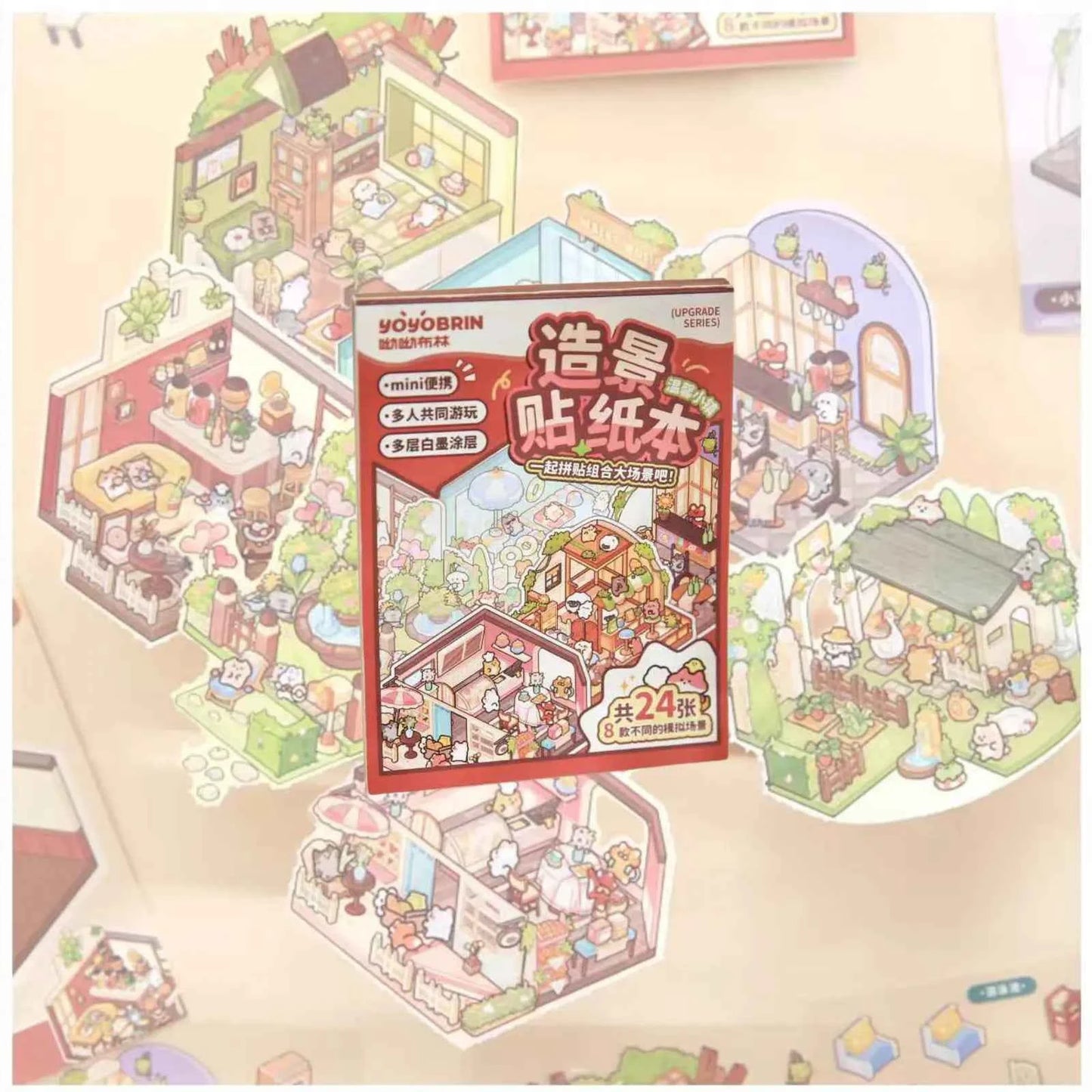 Cute Animals 2.5D Mini Scene Stickers Scrapbook – 16 Unique Themes: Orange Book (8 Themes) | Red Book (8 Themes)