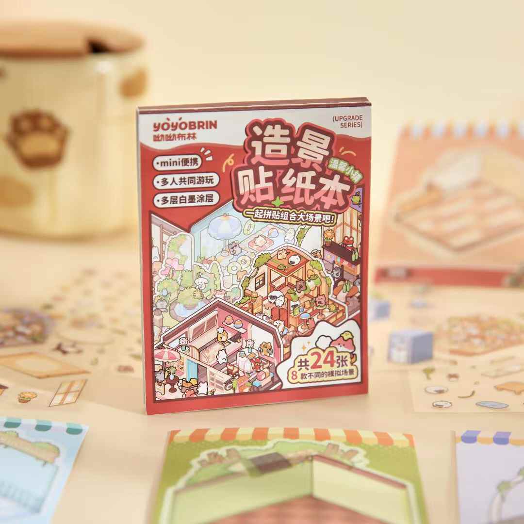 Cute Animals 2.5D Mini Scene Stickers Scrapbook – 16 Unique Themes: Orange Book (8 Themes) | Red Book (8 Themes) - SNSEASY
