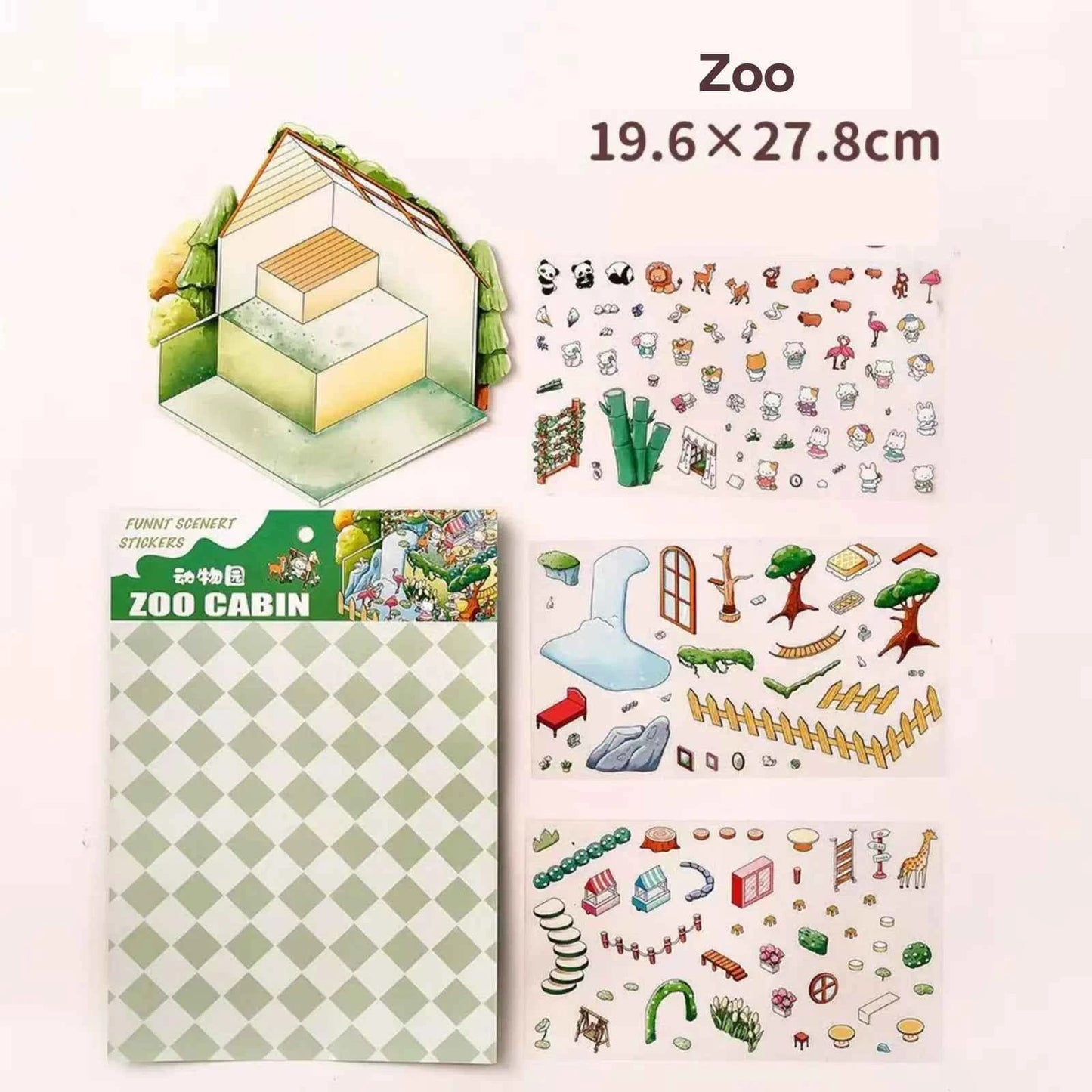 Cute Animals 14.0 – 3D Miniature Sticker Scenes - 4 Theme Set: Dessert House | Magic House | Zoo | Aquarium