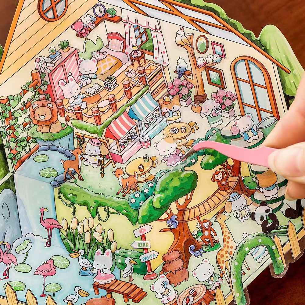 Cute Animals 14.0 – 3D Miniature Sticker Scenes - 4 Theme Set: Dessert House | Magic House | Zoo | Aquarium