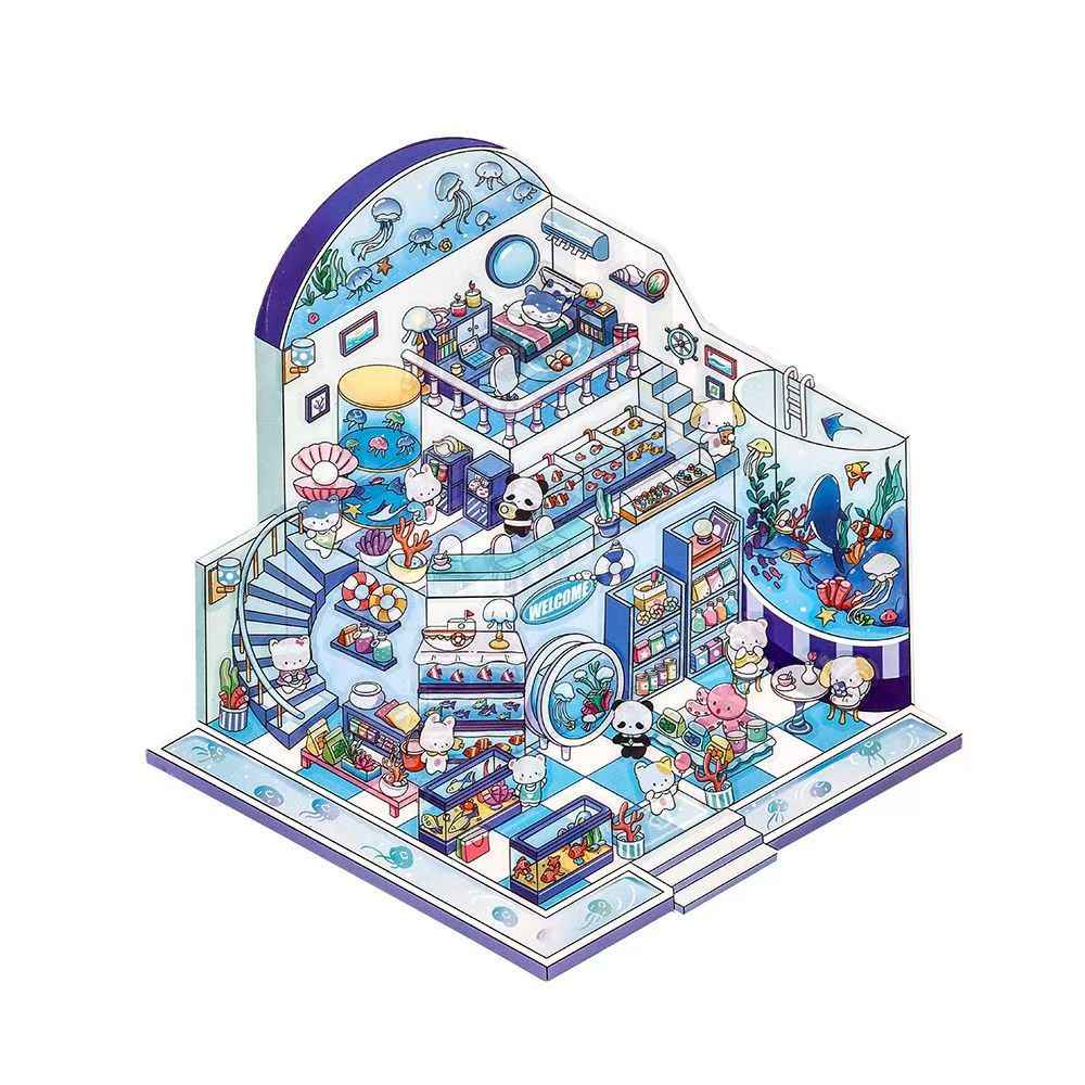 Cute Animals 14.0 – 3D Miniature Sticker Scenes - 4 Theme Set: Dessert House | Magic House | Zoo | Aquarium