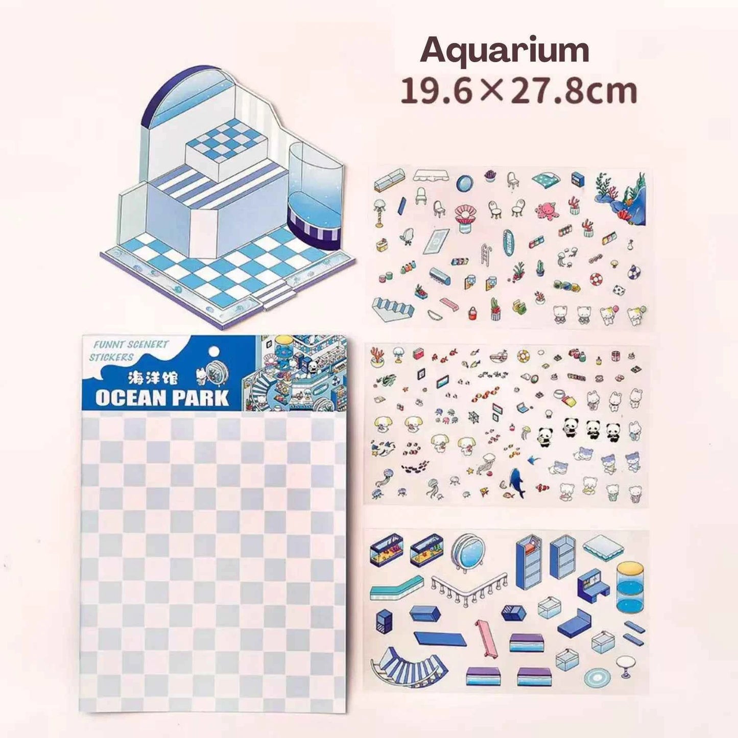 Cute Animals 14.0 – 3D Miniature Sticker Scenes - 4 Theme Set: Dessert House | Magic House | Zoo | Aquarium